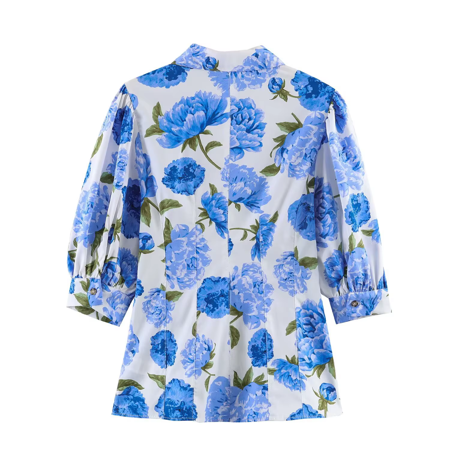 Nouvelle collection printemps - Chemise en popeline à col rabattu et manches bouffantes à imprimé fl