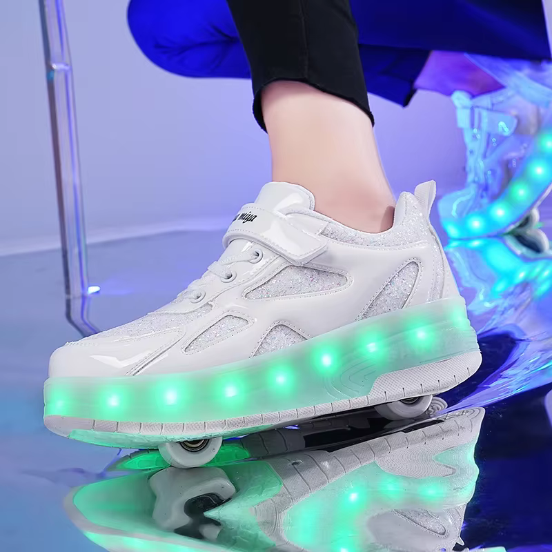 Baskets pour enfants hommes filles patins à roulettes patins à glace à roues lumière LED rose enfant