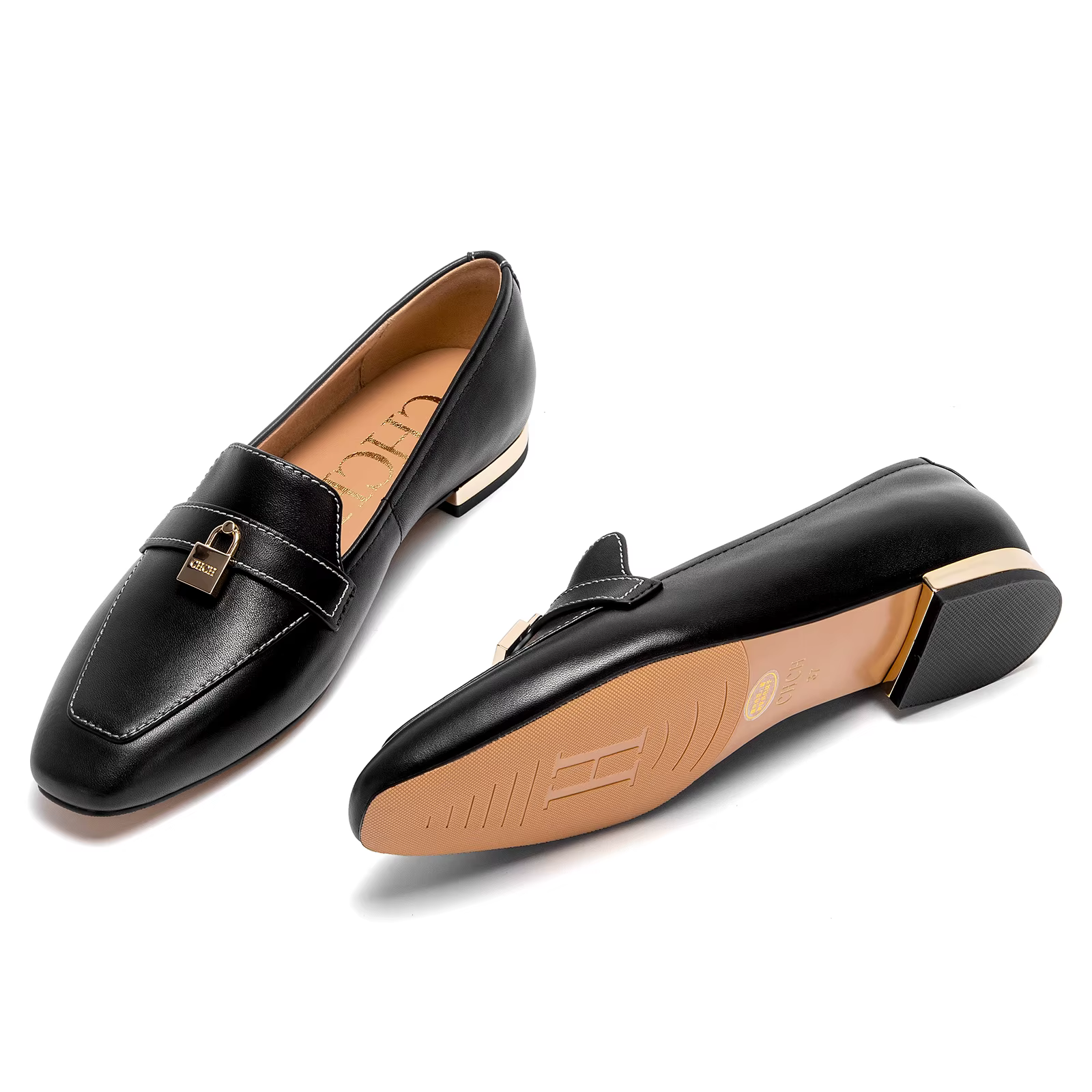 CHCH chaussures plates pour femmes 2025 automne nouveau confortable en cuir de vache noir affaires b