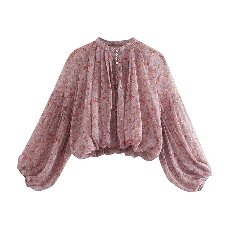 TEELYNN-Chemisier Boho à Manches sulfBouffantes pour Femme, Chemise Vintage en Mousseline de Soie, I