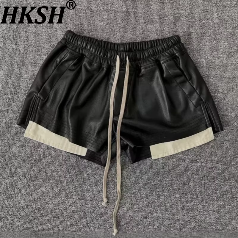 Shorts en cuir PU pour femmes HKSH 2026, style sombre RO, fente latérale, bloc de couleur, taille él