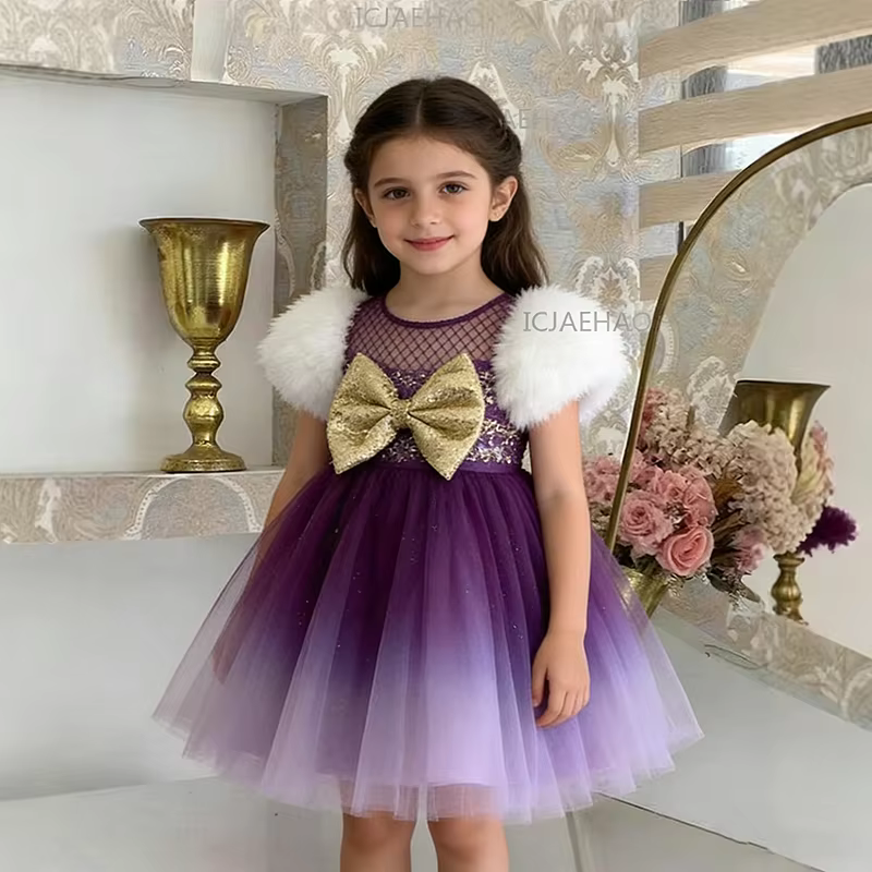 Robe Tutu à Manches Courtes pour Fille, Tenue de Scène pour Enfants, Compétition de Piano, Spectacle