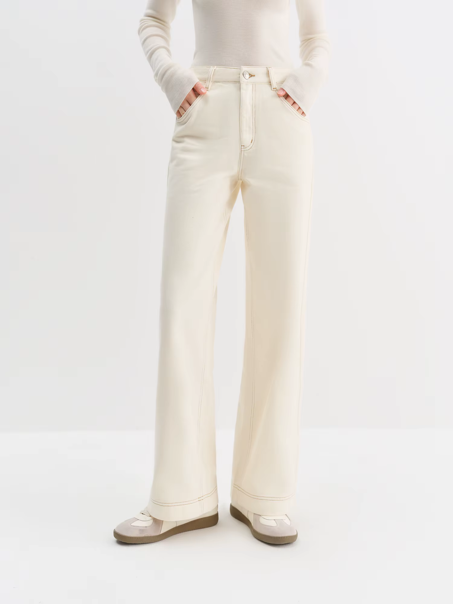 FSLE jean droit taille haute pour femmes hiver solide Simple tout-match 2025 nouveau pantalon polyva