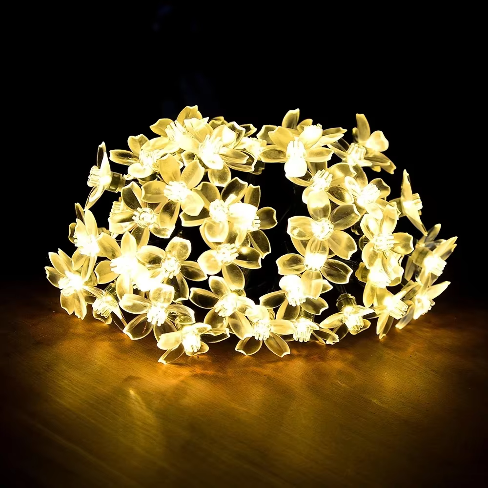 10 M/7 M chaîne solaire lumières de noël en plein air 100/50/20LED 8 Mode étanche fleur jardin fleur