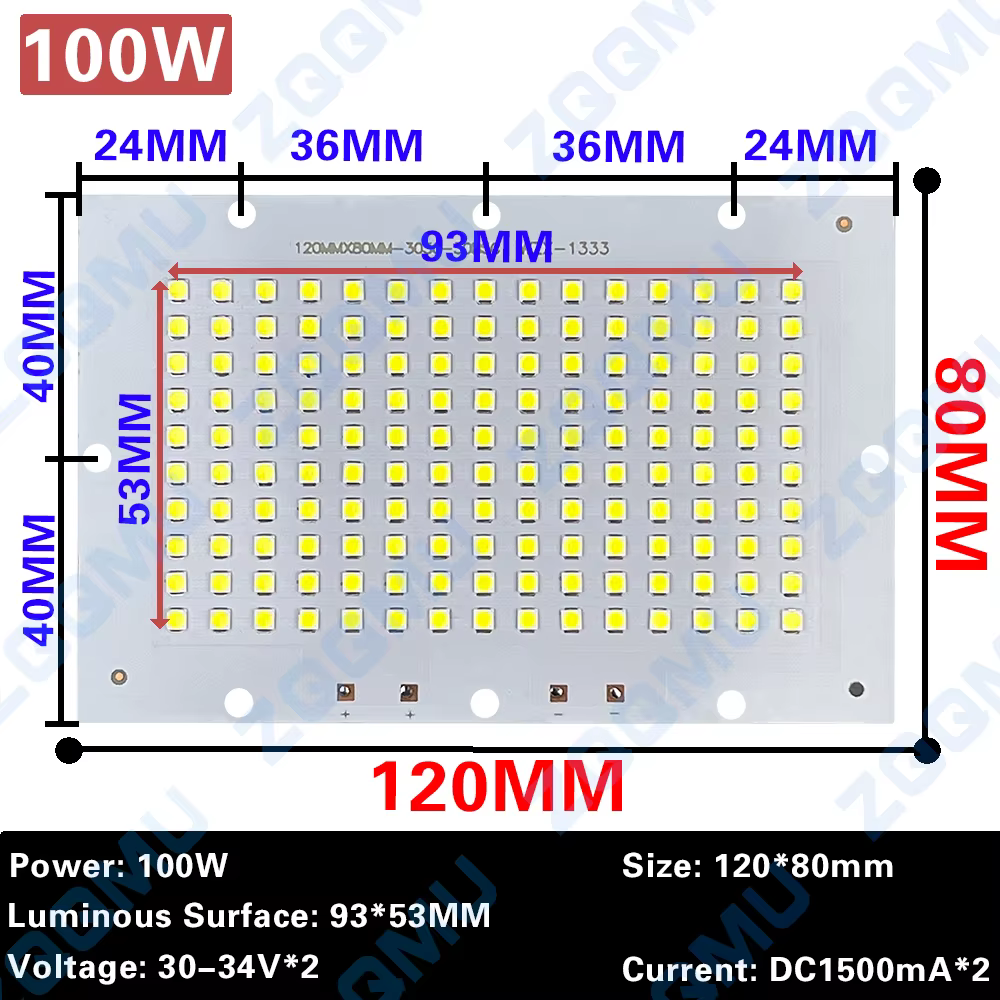 1 pièces projecteur LED pleine puissance PCB 10W 20W 30W 50W 100W 150W SMD2835 LED PCB lampe plaque 