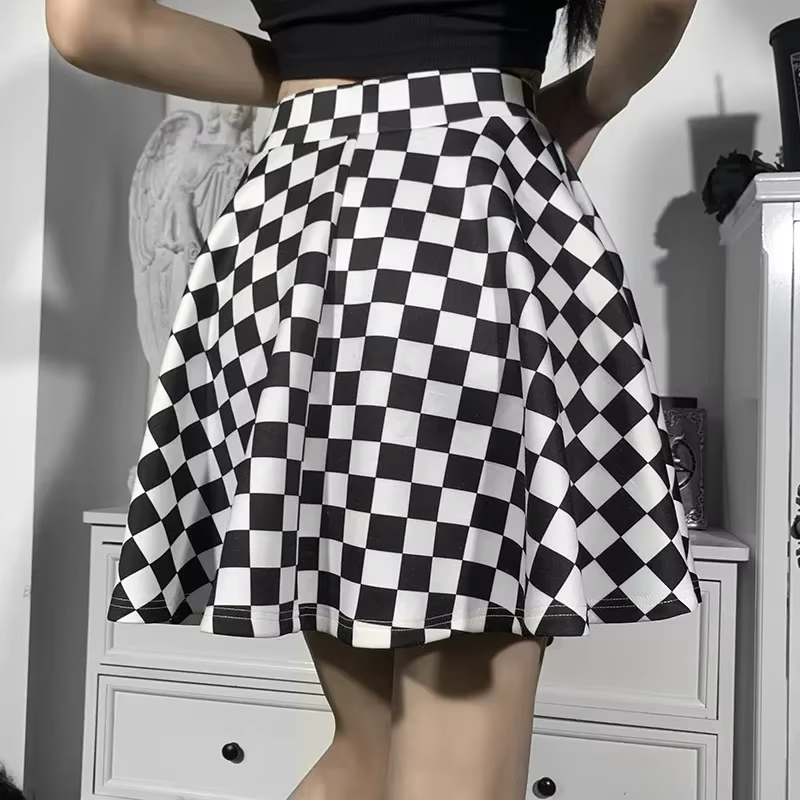 Jupe Sexy taille haute en été, gothique, Y2k, Harajuku, fille foncée, contraste, couture à carreaux