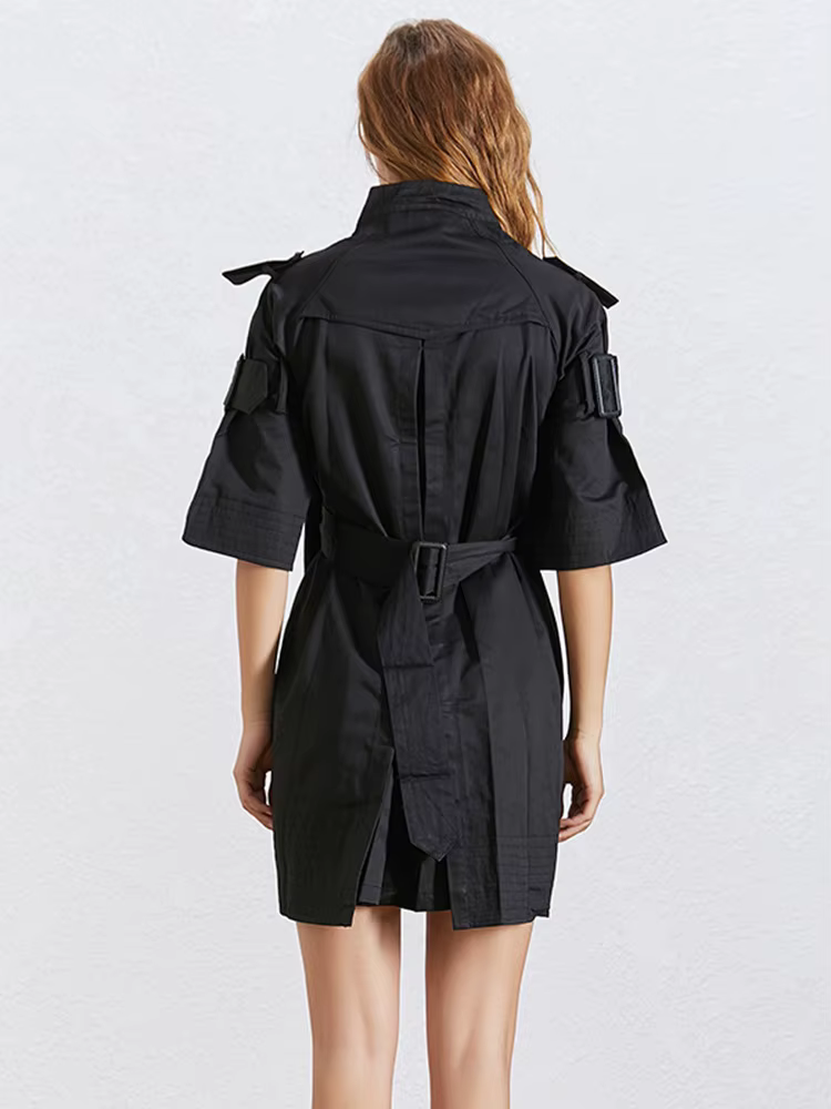 TWOTWurea YLE-Robe tunique unie pour femme, col rond, manches courtes, taille haute, lacets épissés,