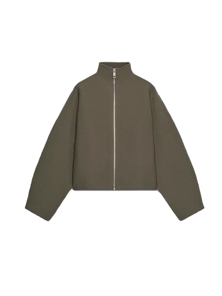 Veste courte Vintage à col montant pour femme, manteau ample et chaud avec fermeture éclair, manches