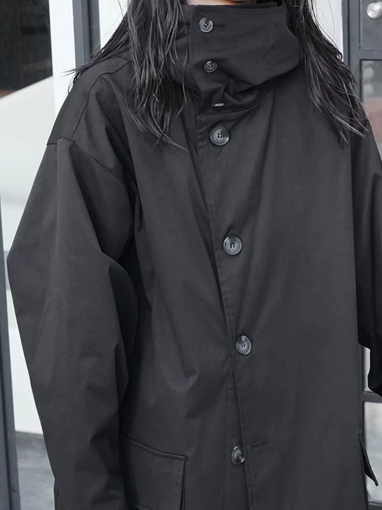 Lautaro-Manteau Long Respirant Noir avec Capuche pour Femme, Vêtements de Créateur de Luxe, Dark Aca