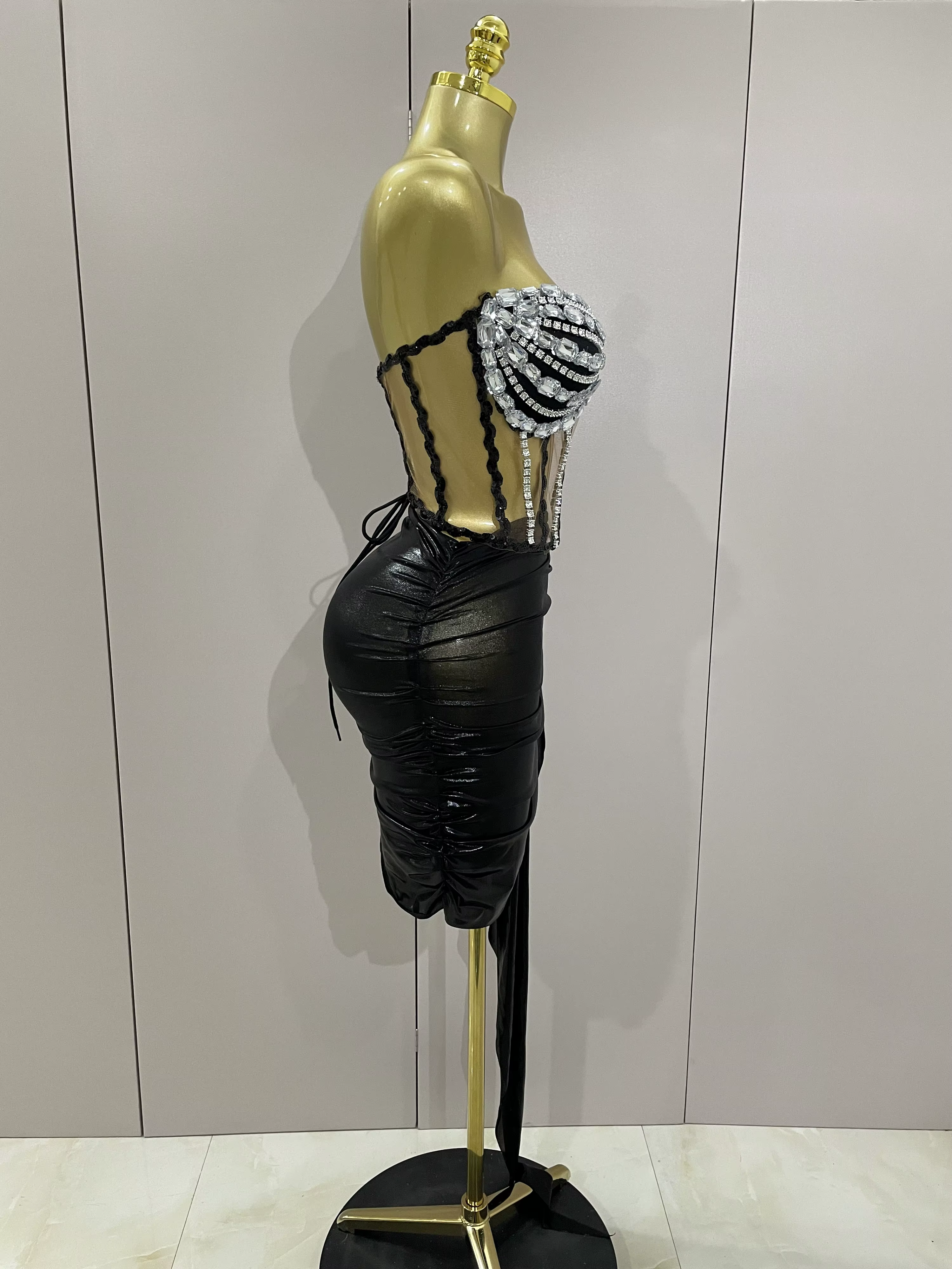 Sexy brillant strass paillettes 2 pièces haut jupe ensemble 2025 femmes célébrité soirée scène disco