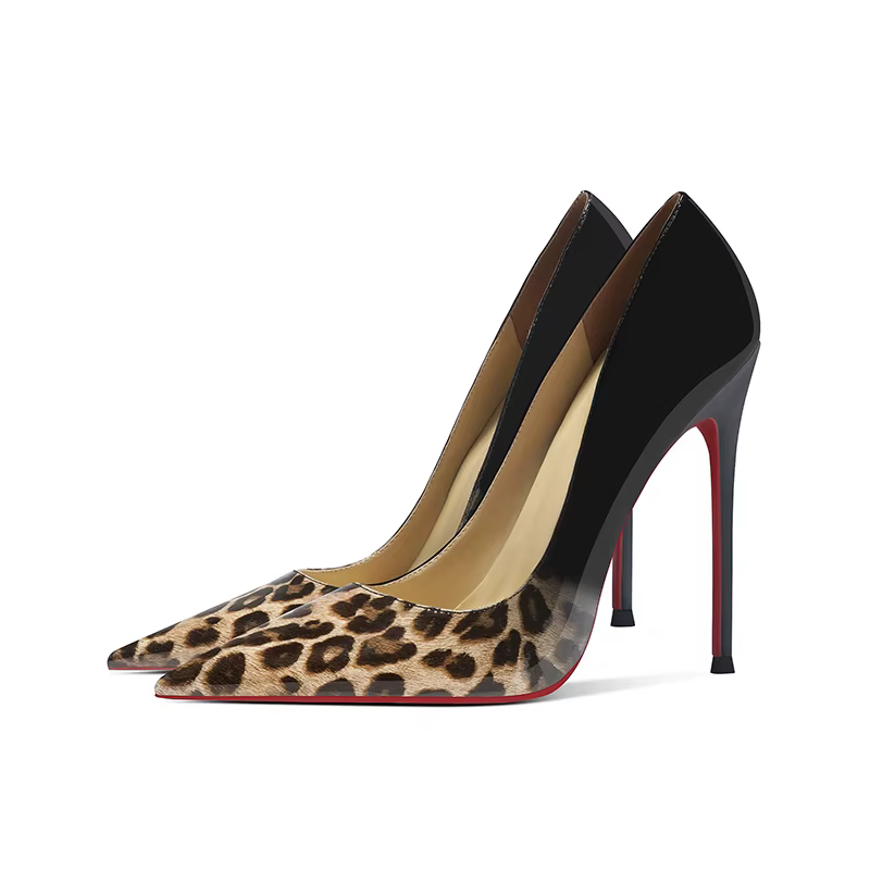 Talons hauts à motif léopard dégradé pour femmes, talons fins, chaussures simples de tempérament Sex