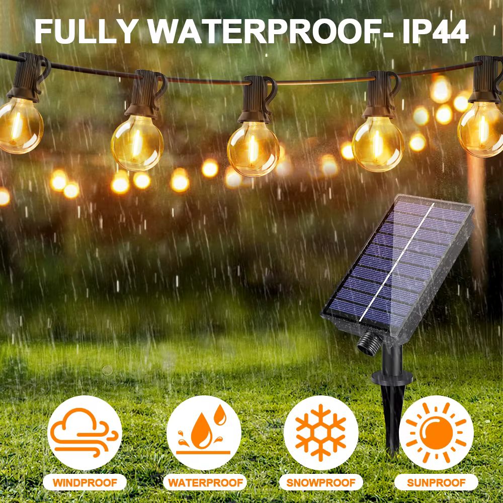 Guirlande lumineuse solaire d'extérieur G40, guirlande lumineuse solaire LED 24V, lumières suspendue
