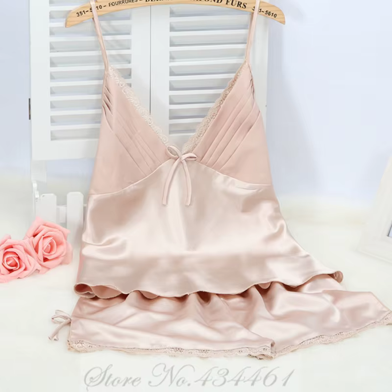 Ensemble pyjama à bretelles grande taille, vêtements de nuit Sexy en dentelle avec nœud, short, cost