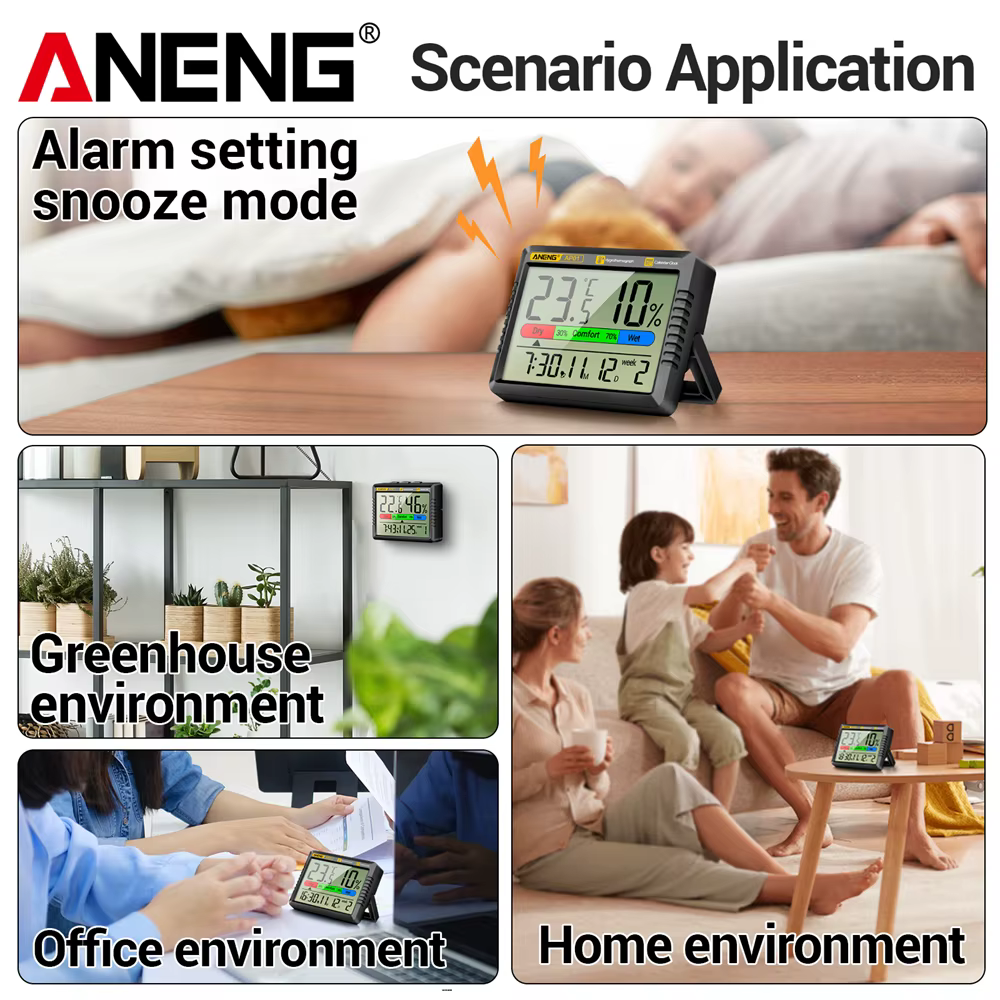 Thermomètre-hygromètre numérique ANENG AP01 avec mode alarme snooze, thermomètre d'air, humidité, mu