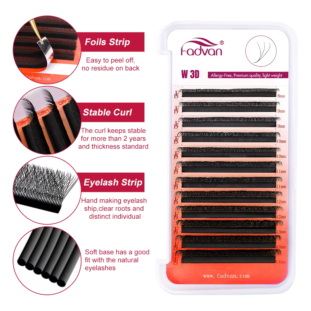 FADVAN 3D/4D/5D/6D/7D/8D Extension de cils en forme de W C D Curl cils de vison naturel préfabriqués