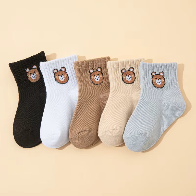 10 paires de chaussettes courtes élastiques mi-mollet, petit ours mignon, chaussettes pour bébé, cha