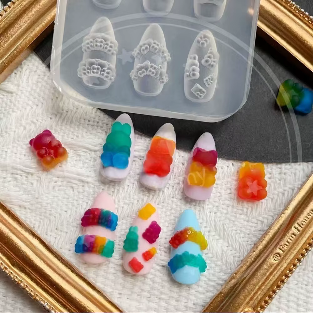 Moule à ongles dessin animé fruits cochon, sculpture 3D, modèle en Silicone, outils de décoration de