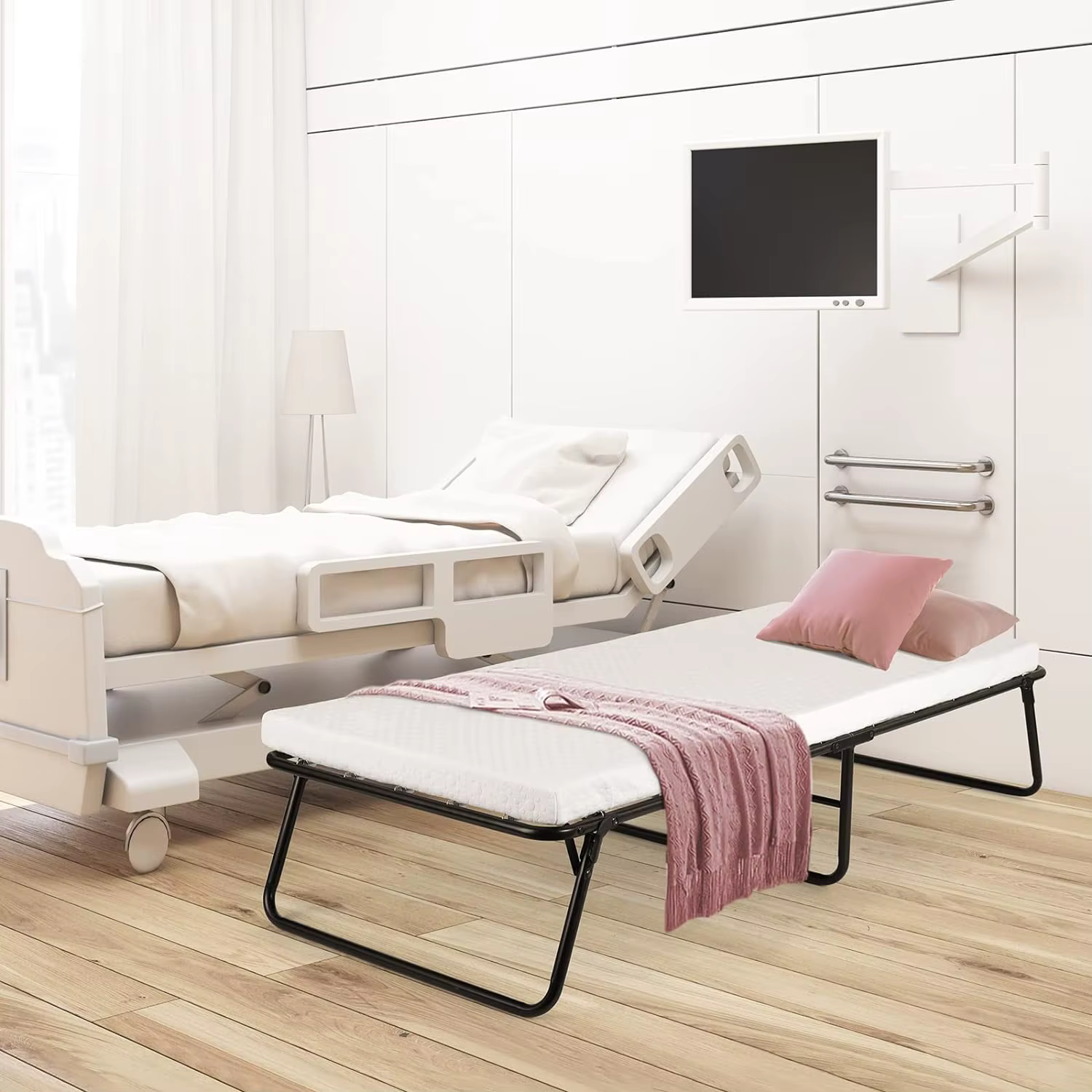 Lit pliant pliant avec matelas en mousse à mémoire de forme, cadre métallique, lit d'invité, 75 po x