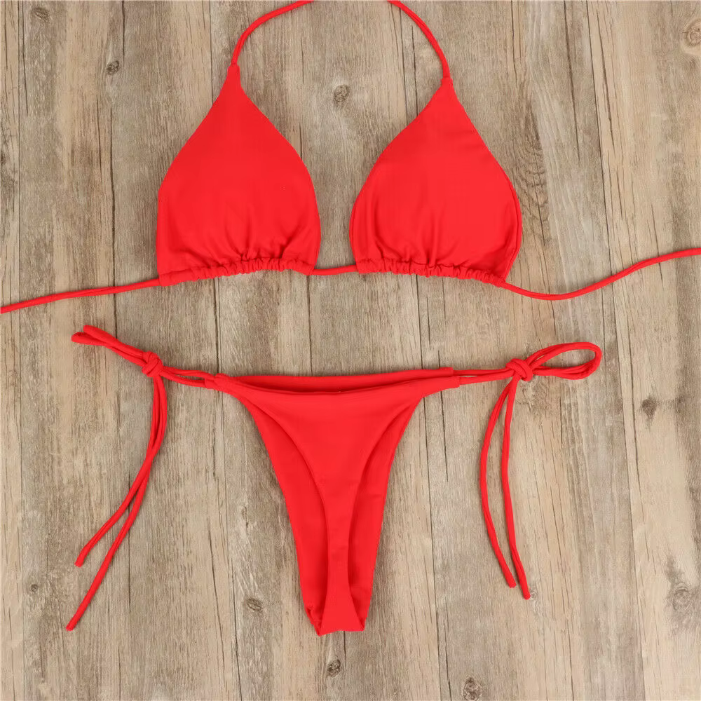 Femmes cravate Sexy string Bikini ensemble côté maillot de bain Style bandeau maillot de bain brésil