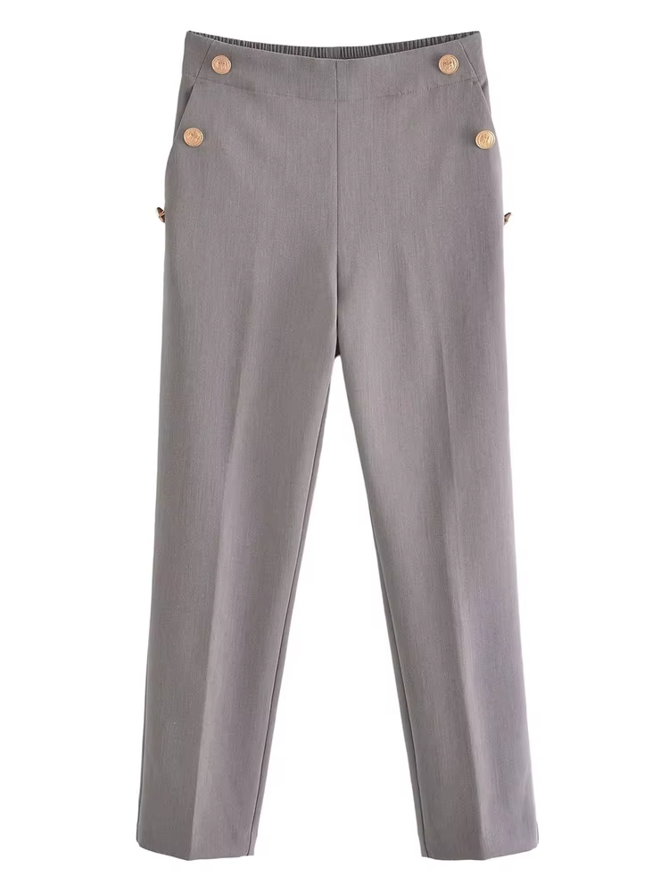 Zevity-Pantalon Crayon Décontracté pour Femme, Mode, Solide, Document, lèvent Dorés, Chic, Longueur