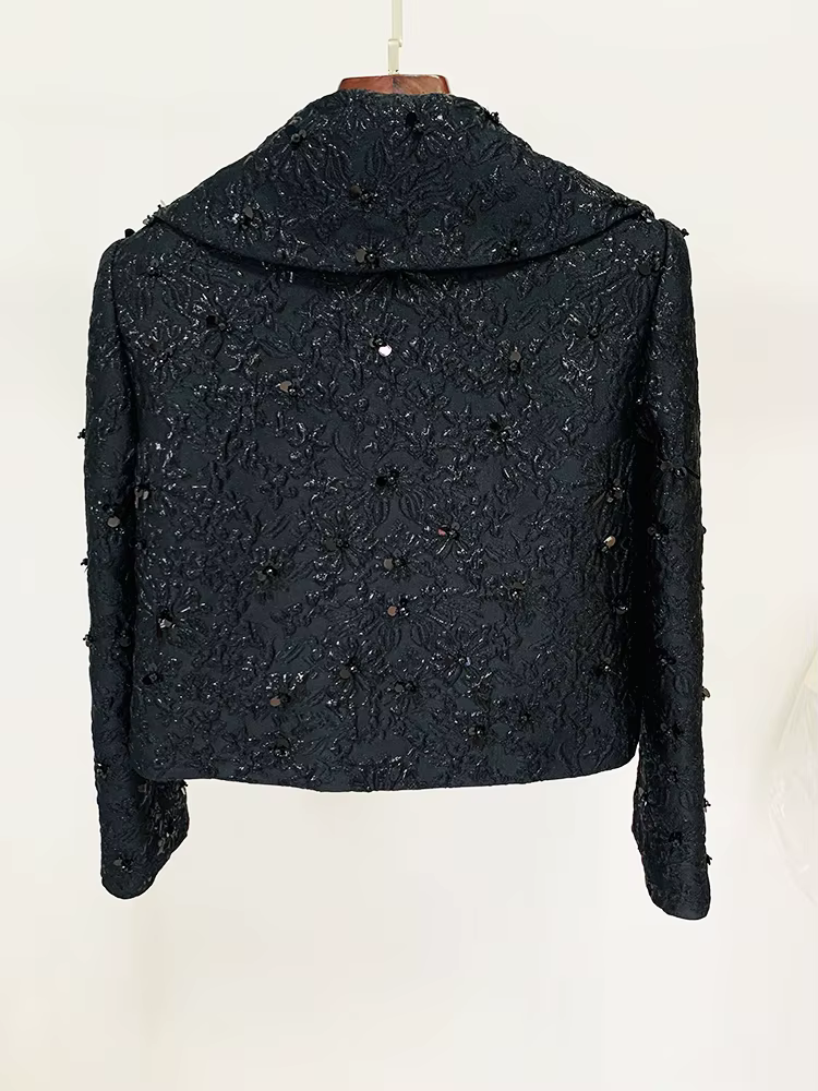 HIGH STREET Nouveauté 2026 Veste de créateur pour femme, style défilé, ornée de perles et de jacquar