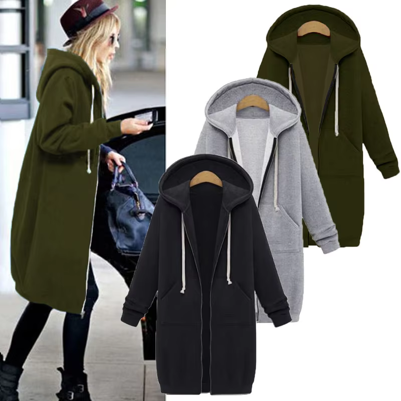 Parka à capuche épaisse pour femme, veste ample, avec fermeture éclair, poche, taille Maxi, robes de