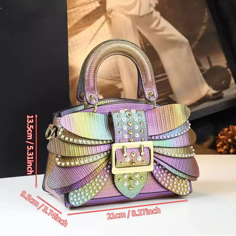 Nouveau Sac à Main Femme 2026 en Cuir Véritable avec Rivets Perlés, Sac Tendance et Polyvalent, Mini