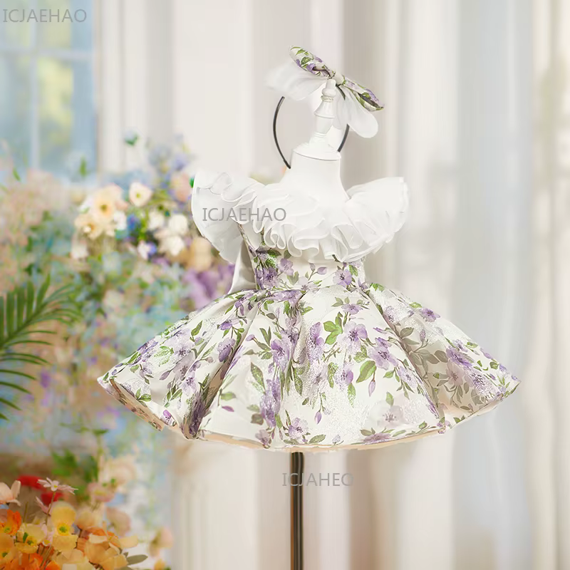 Robe de soirée pour filles, costume de fête du premier anniversaire, robe de soirée fleurie pour enf