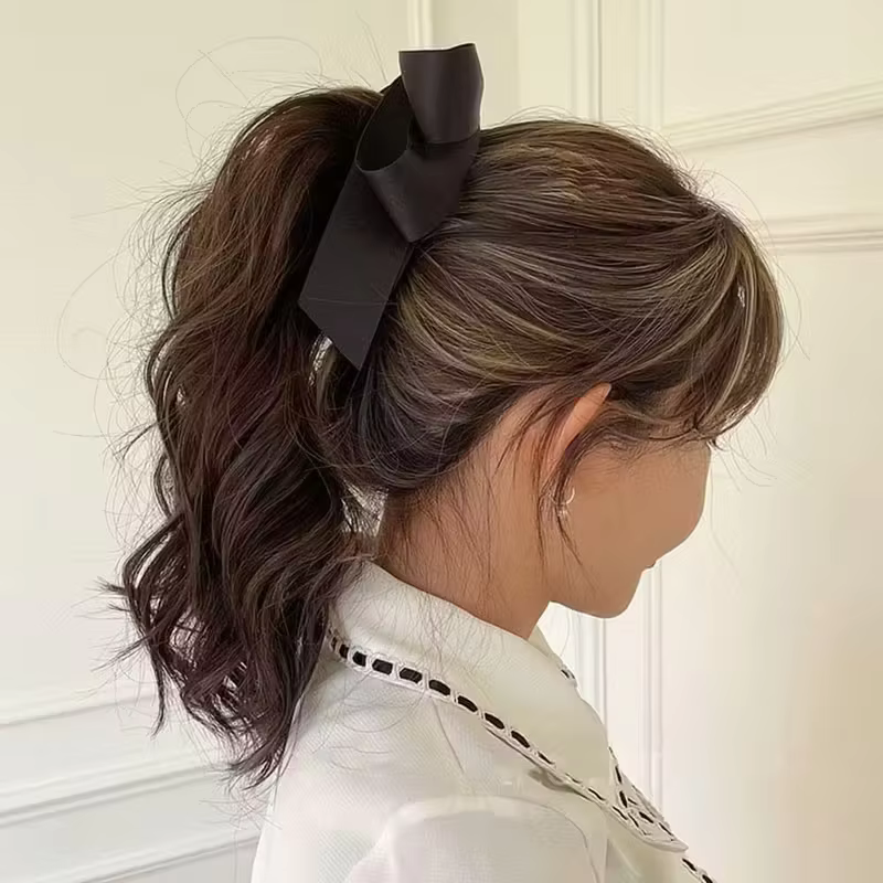 Pince à cheveux à pompon avec nœud, satin haut de gamme, style Y2K, décoration de coiffure et access