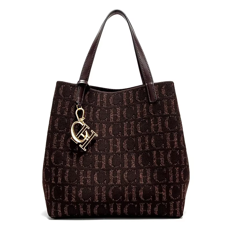 CH Sac à bandoulière pour femme, simple, couleur unie, motif imprimé lettres dorées, grande capacité