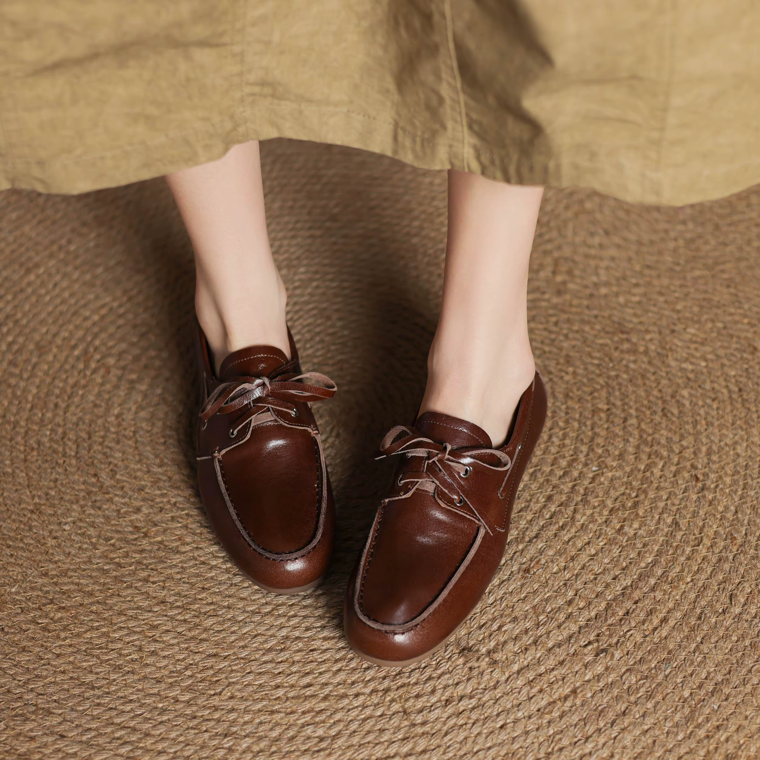 Krazing Pot-Chaussures de danse rétro en cuir de vache pour femmes, mocassins à lacets confortables,