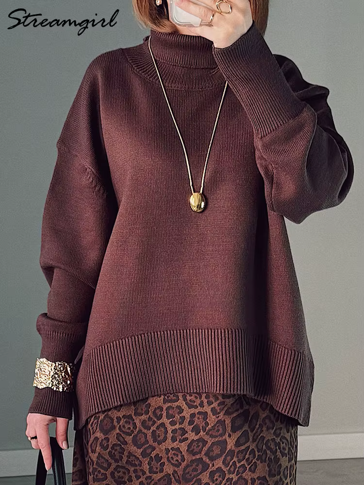 Pull à col roulé en tricot pour femme, haut chaud pour femme, pulls blancs, décontracté, automne, hi