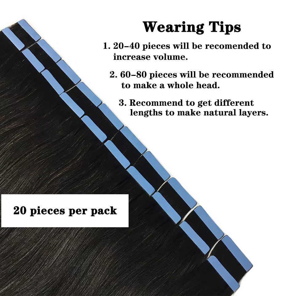 Bande adhésive 100% vrais cheveux humains Remy cheveux humains brésiliens Extensions droites peau tr