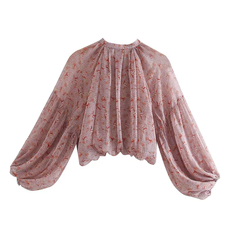 TEELYNN-Chemisier Boho à Manches sulfBouffantes pour Femme, Chemise Vintage en Mousseline de Soie, I