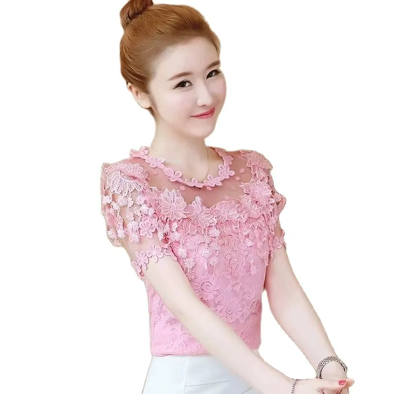 Été Version coréenne T-Shirt femmes nouvelle chemise en dentelle à manches courtes crochet creux dou