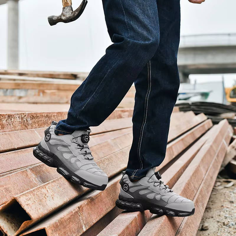 Chaussures de sécurité pour hommes à bouton rotatif, bottes de sécurité élastiques, chaussures de sp