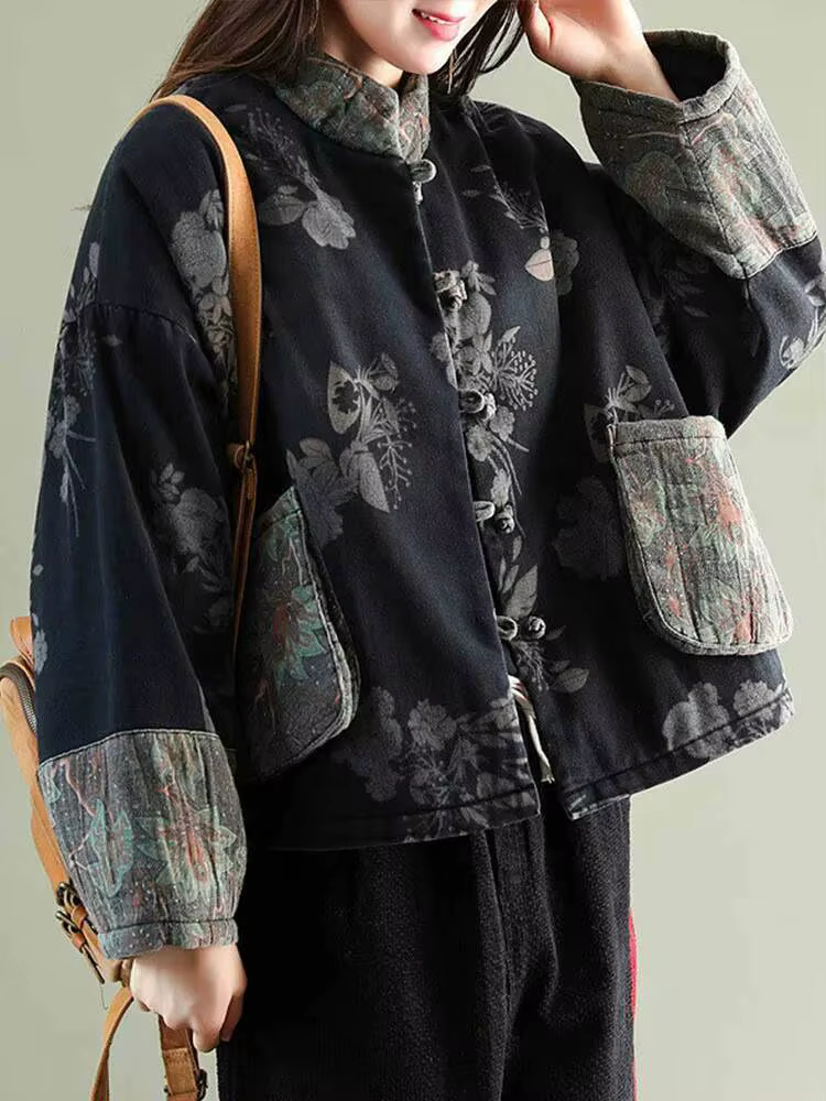 Amax LuluE Design chinois dames Parkas chauds femmes Vintage Floral Denim hiver rembourré vestes loi