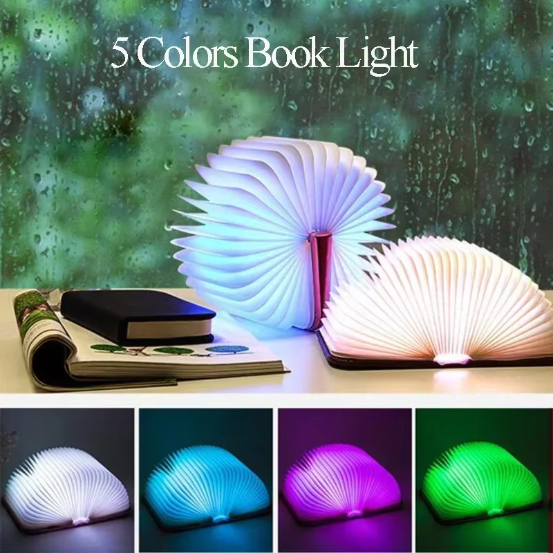 3D pliant créatif LED veilleuse RGB couleur USB Recharge en bois livre lumière décor chambre bureau