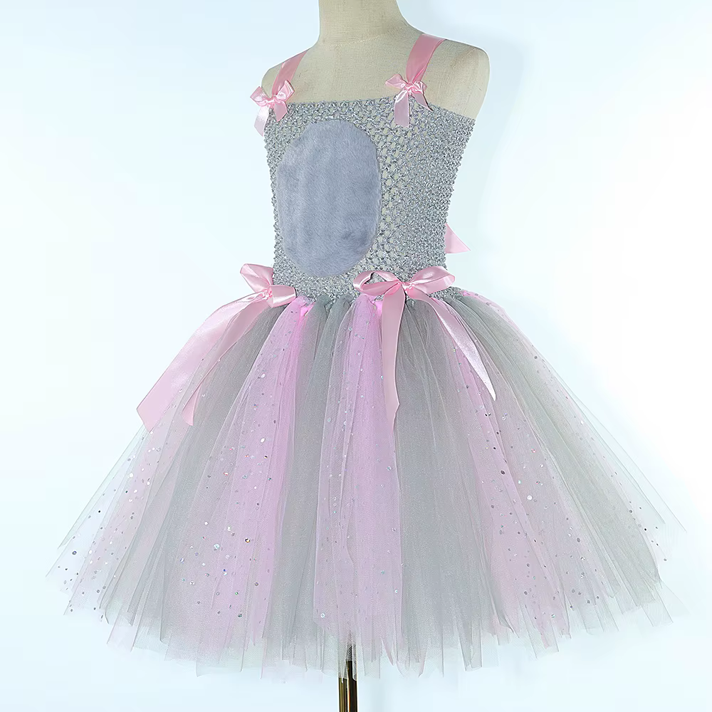 Costumes de souris rose gris scintillant pour bébés filles, robe Tutu de Rat gris pour enfants, tenu