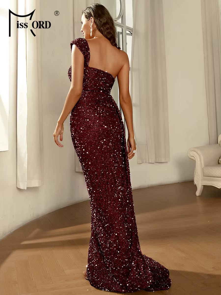 Missord-Robe de soirée à sequins pour femmes, élégante, longue, fendue sur les cuisses, pour mariage