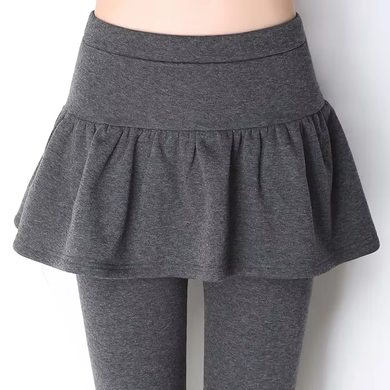 Femmes jupes plissées Leggings épaissi peluche hiver chaud pantalon thermique serré pantalon Leggins