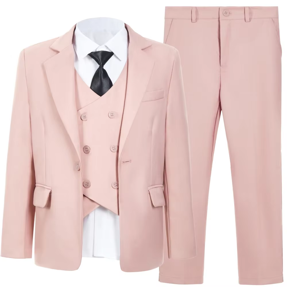 Costumes roses pour garçons, 4 pièces, vêtements pour invités de mariage, livraison rapide, ensemble