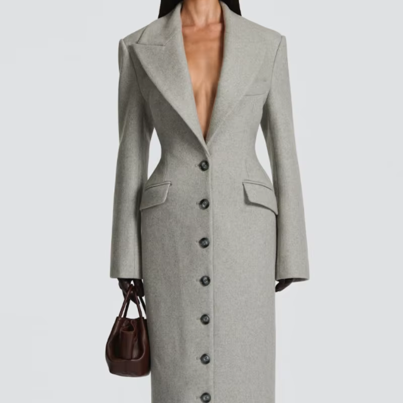 Manteau Long pour femmes, Slim, col en V, simple boutonnage, pardessus avec épaulettes, vestes Maxi 