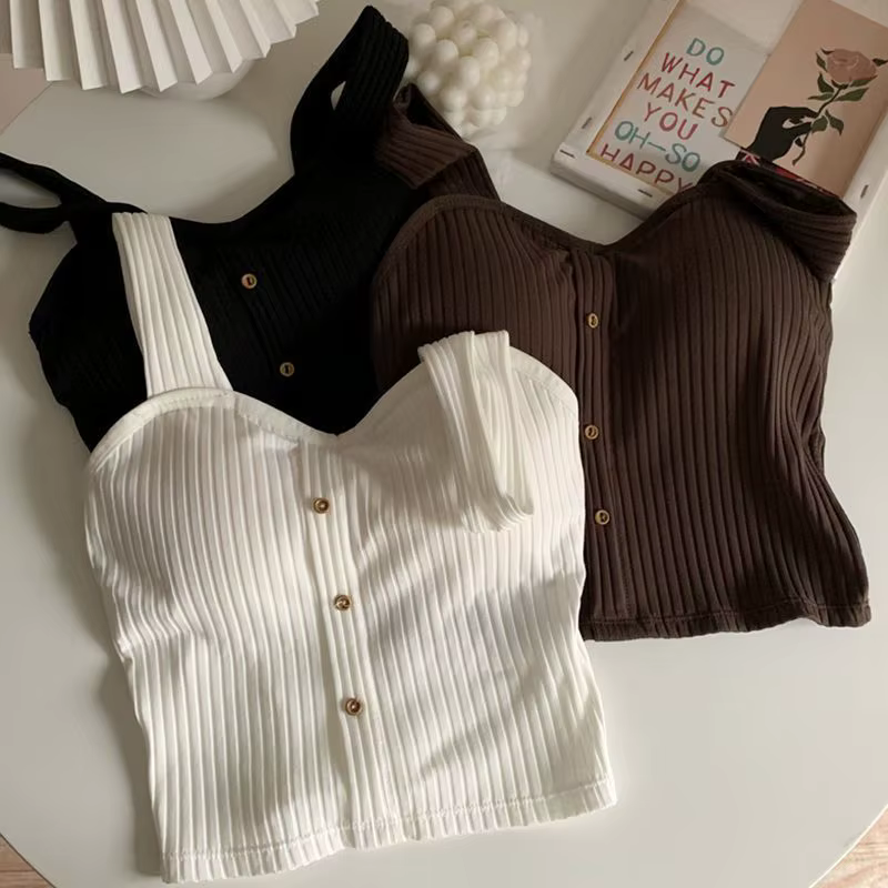 Hauts courts Y2K pour femmes, avec coussinets de soutien-gorge, Corset d'été, bretelles coréennes, g