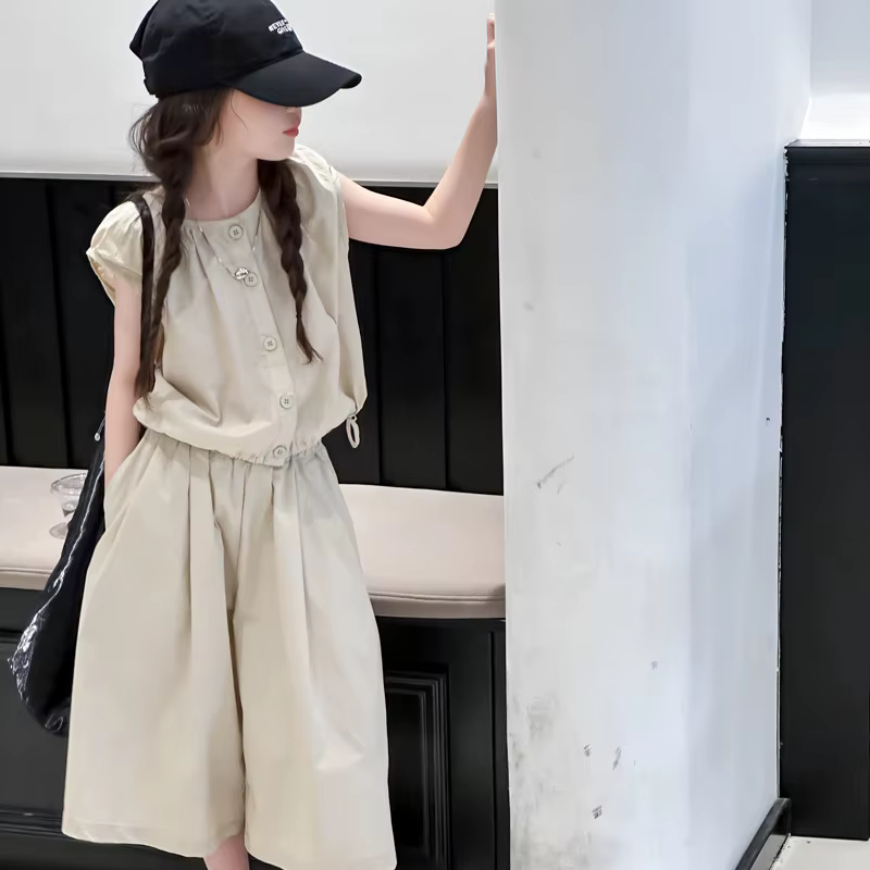 Ensemble tendance été 2026 pour filles, style coréen, jupe-pantalon large décontractée pour adolesce