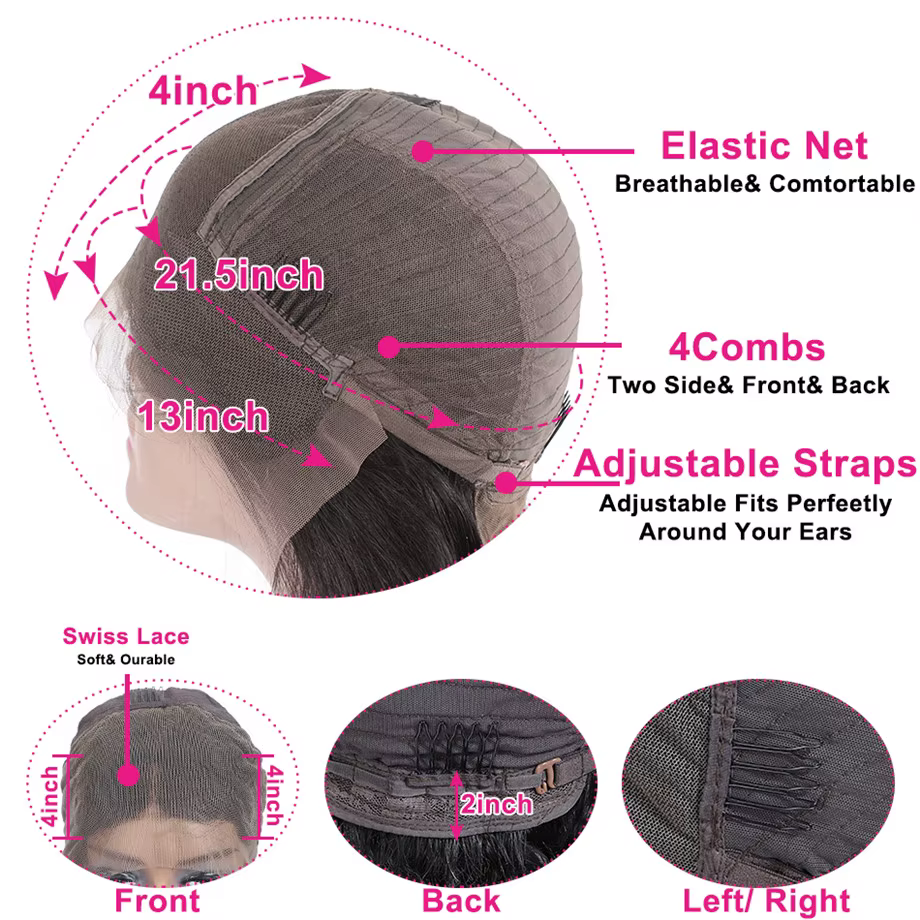 Perruque Bouclée avec Filet de Fixation Frontale en Dentelle, Accessoire Capillaire en Cheveux Humai