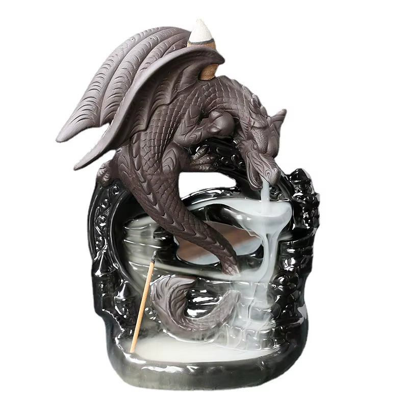 Brûleur d'encens à reflux Dragon Vintage en céramique, décoration de maison, décor de table, cadeau 