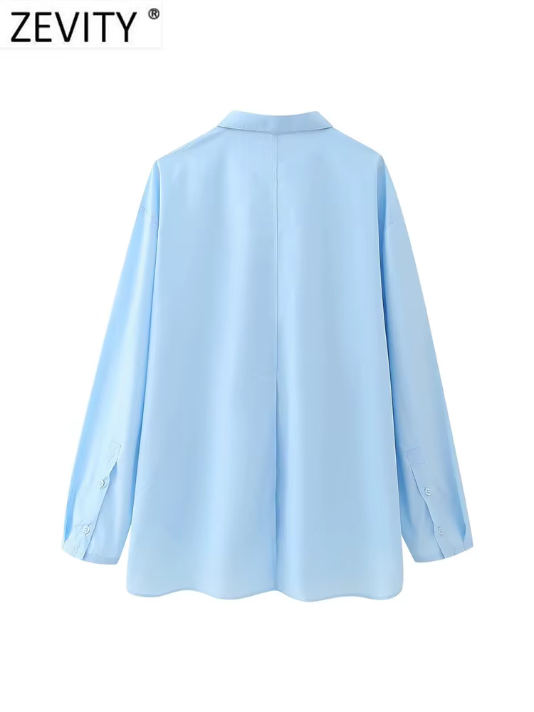 Zevity-Chemisier en Popeline à Manches sulfpour Femme, Broderie de Perles de Diamant, Chemise Décont