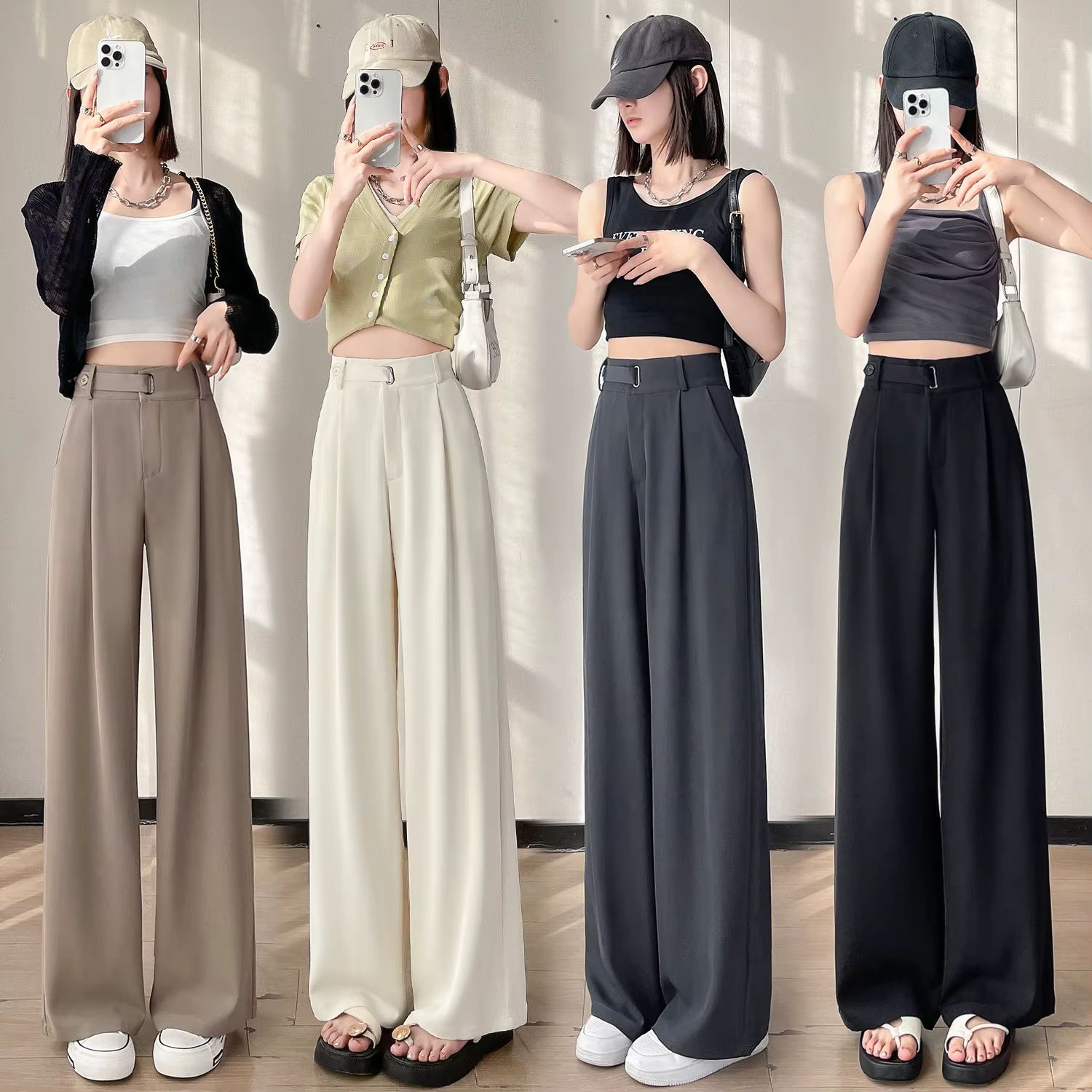 Pantalon large taille haute uni pour femme, nouvelle collection printemps-été 2026, élégant, droit, 