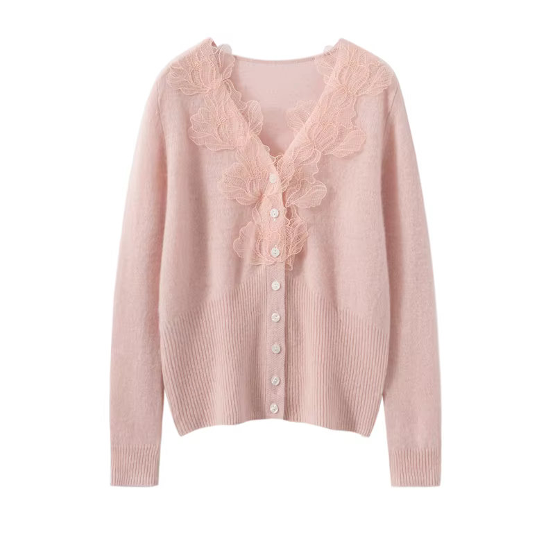 Cardigans de luxe en cachemire pour femmes, col en v, hauts en tricot, décontracté, motif feuilles,